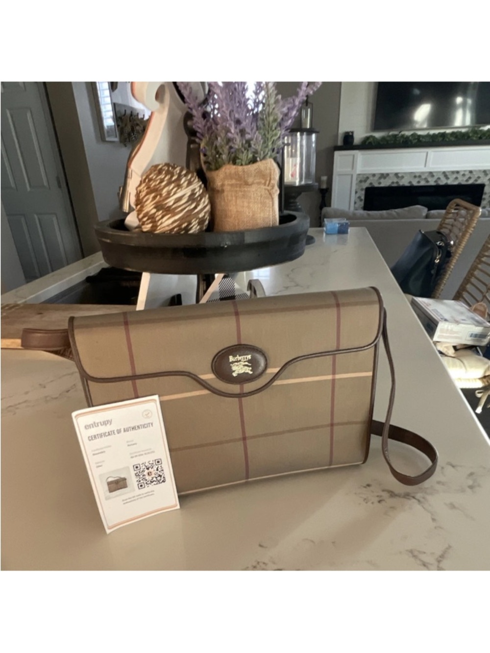 Vintage Burberry Beige and Brown Shoulder Bag with COA